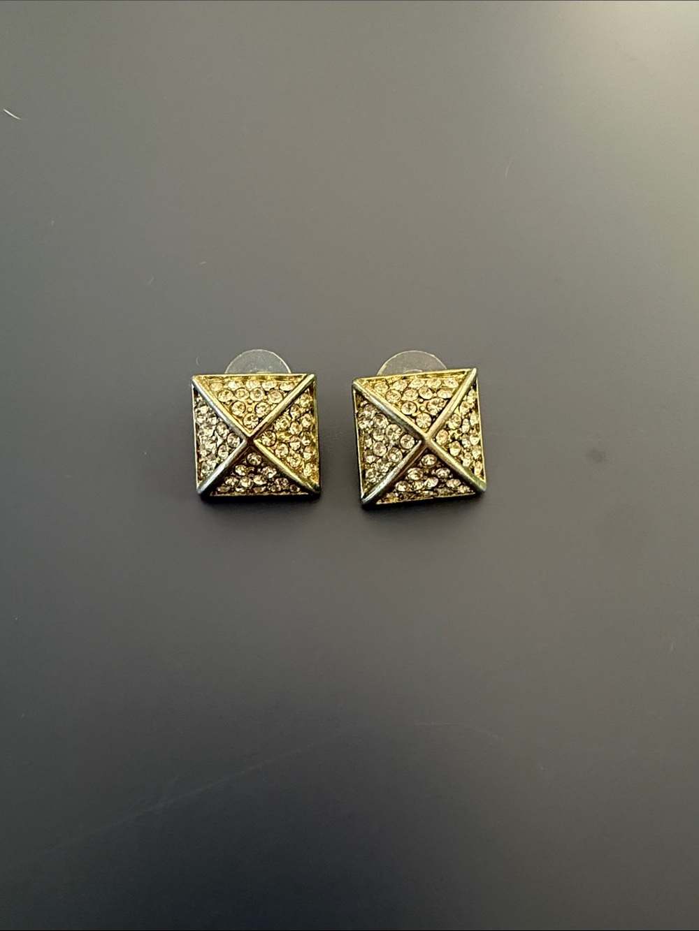 Gold Crystal Pyramid Square Stud Earrings - Women Jewelry